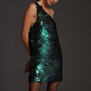 Maeve Emerald Green Sequin One-Shoulder Mini Dress